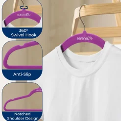 Velvet Hangers 10-Pack, Non-Slip, 360° Swivel Hook, Space-Saving, Purple<SereneLife Sale