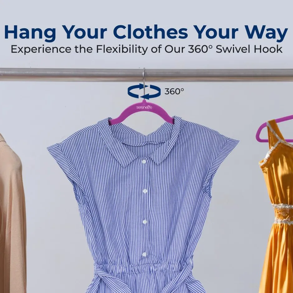 Velvet Hangers 10-Pack, Non-Slip, 360° Swivel Hook, Space-Saving, Purple<SereneLife Sale
