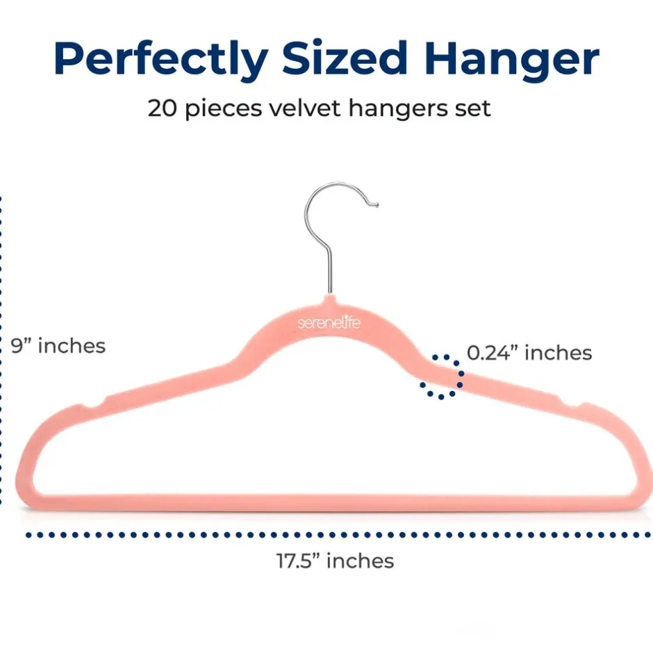 Velvet Hangers 20-Pack, Non-Slip, Space-Saving, 360° Swivel Hook, Pink<SereneLife Best