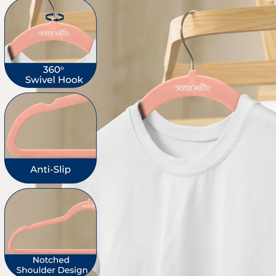 Velvet Hangers 20-Pack, Non-Slip, Space-Saving, 360° Swivel Hook, Pink<SereneLife Best
