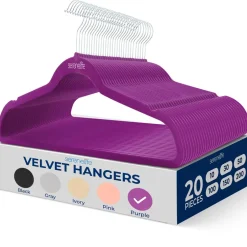Velvet Hangers 20-Pack, Non-Slip, Space-Saving, 360° Swivel Hook, Purple<SereneLife New