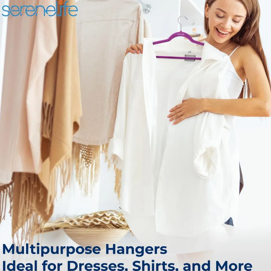 Velvet Hangers 20-Pack, Non-Slip, Space-Saving, 360° Swivel Hook, Purple<SereneLife New
