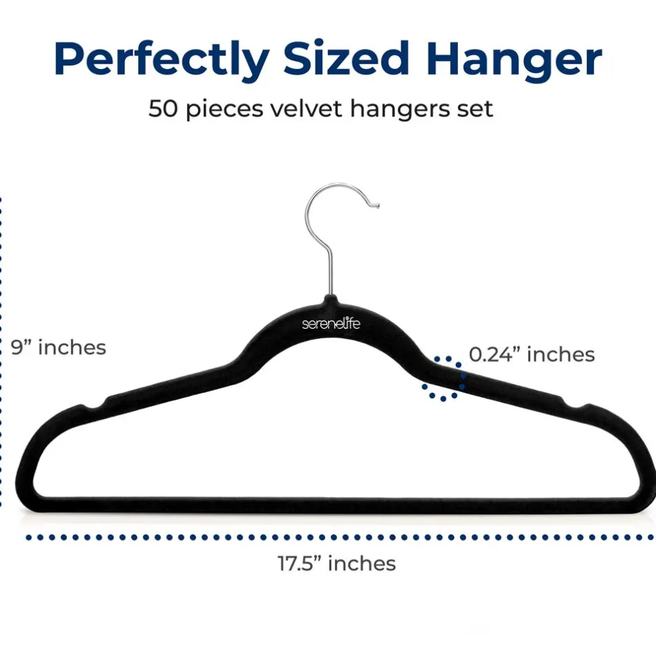 Velvet Non-Slip Hangers 50-Pack, Space-Saving, 360° Swivel Hook<SereneLife Online