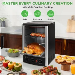 Vertical Rotisserie Oven, 2 Shelves, 1500W, Tempered Glass Door<NutriChef