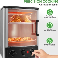 Vertical Rotisserie Oven, 2 Shelves, 1500W, Tempered Glass Door<NutriChef