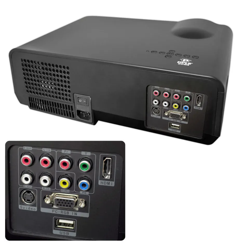 Video Projector 1080p HD, 120" Screen, Built-in Speaker, USB, HDMI<Pyle