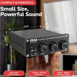 200W Bluetooth 5.0 Stereo Amplifier - Compact Mini Receiver with Bass Control<Pyle Discount
