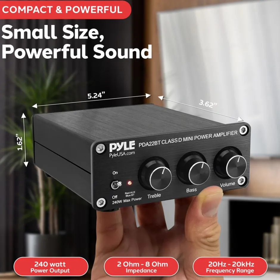 200W Bluetooth 5.0 Stereo Amplifier - Compact Mini Receiver with Bass Control<Pyle Discount