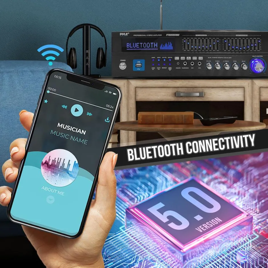 2000W Bluetooth 6-Channel Home Amplifier - Wireless Streaming, USB/AUX/RCA<Pyle Clearance