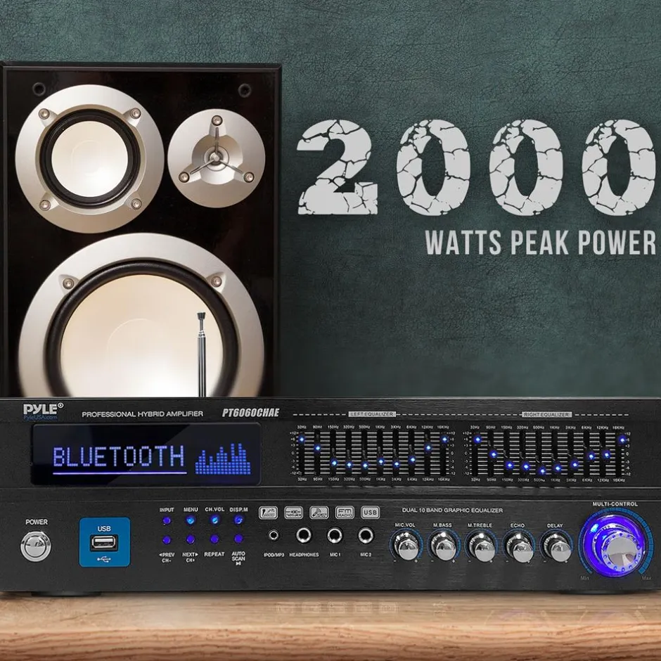 2000W Bluetooth 6-Channel Home Amplifier - Wireless Streaming, USB/AUX/RCA<Pyle Clearance