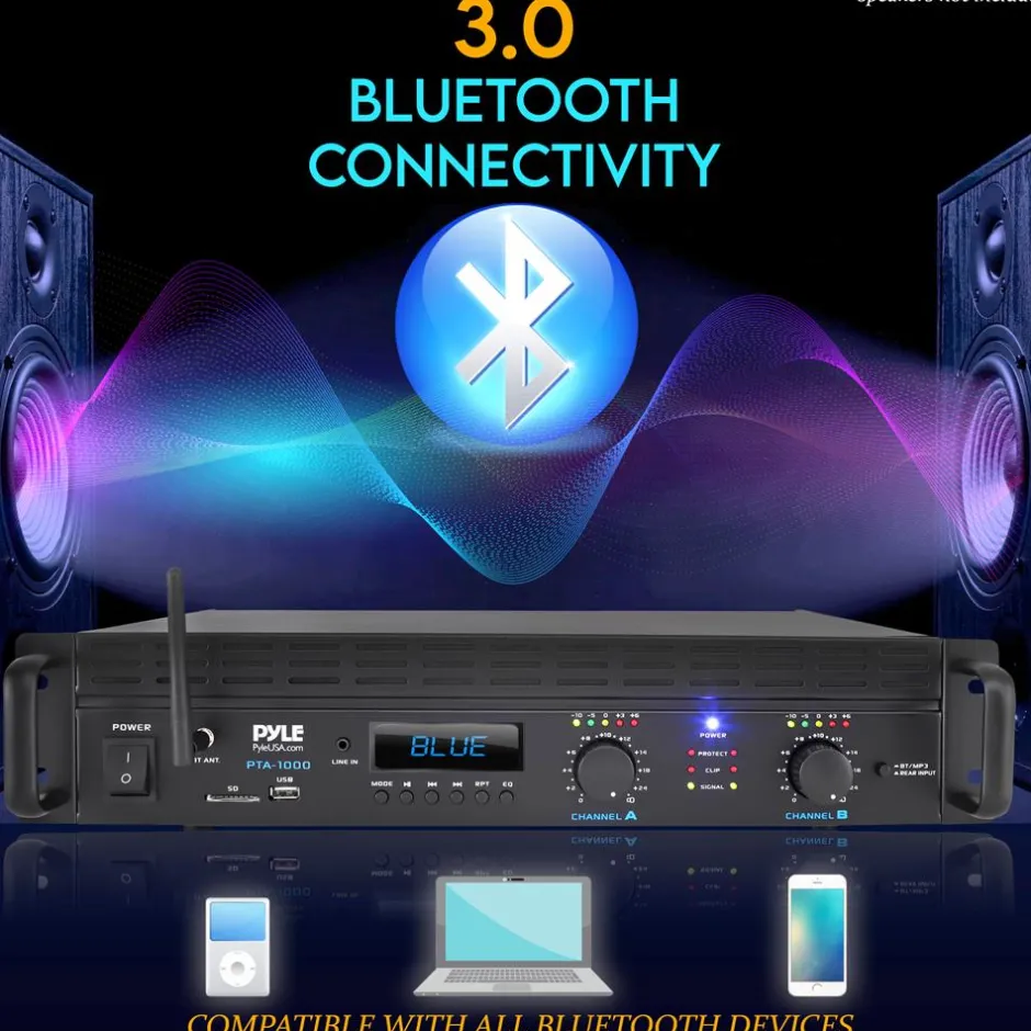 2000W Bluetooth Power Amplifier, Bridgeable, LCD Display, Rack-Mountable<Pyle