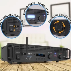 2000W Bluetooth Power Amplifier, Bridgeable, LCD Display, Rack-Mountable<Pyle