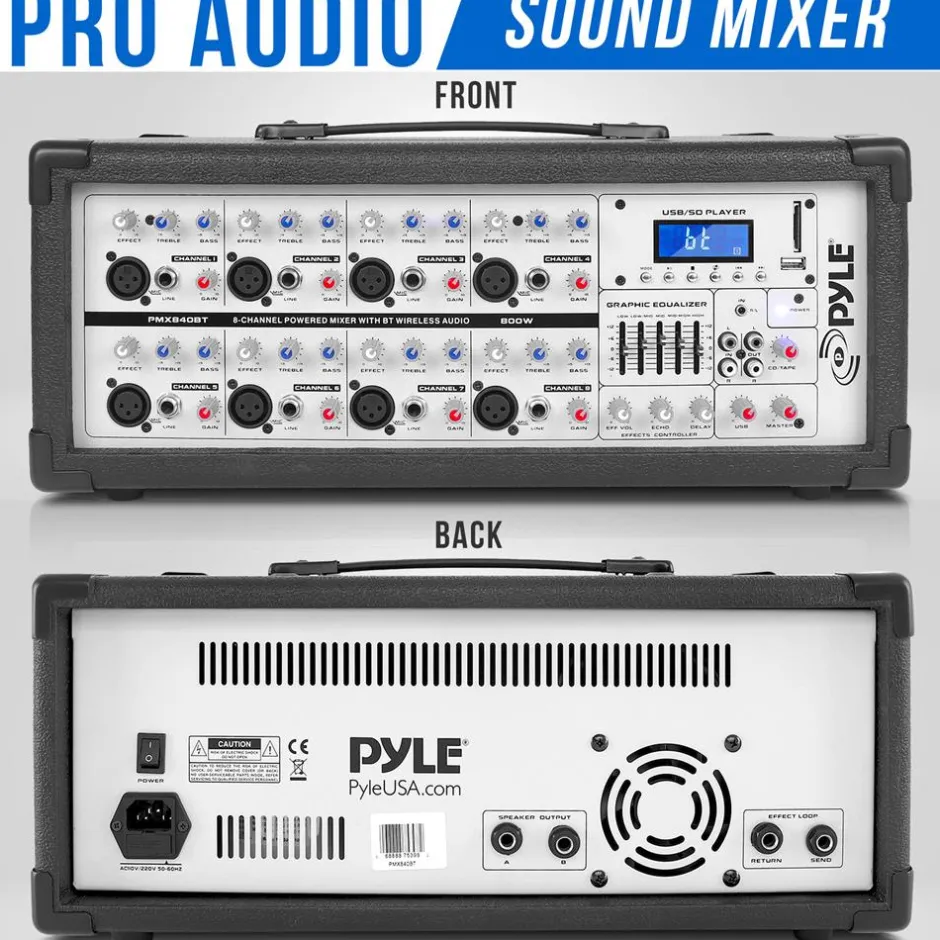 800W Bluetooth Stage Mixer - Pro Audio Sound, MP3/USB/SD, LCD Display<Pyle Clearance