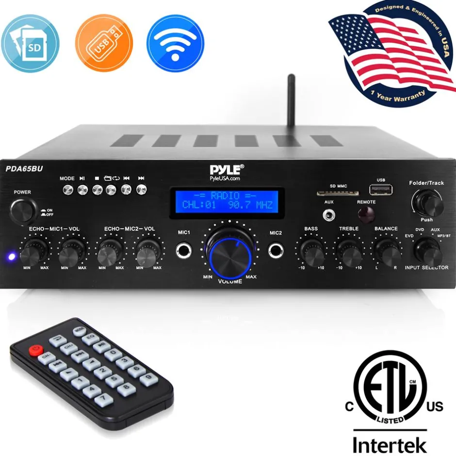 200W Bluetooth Stereo Amplifier - Wireless Streaming, Dual Channel, Compact<Pyle