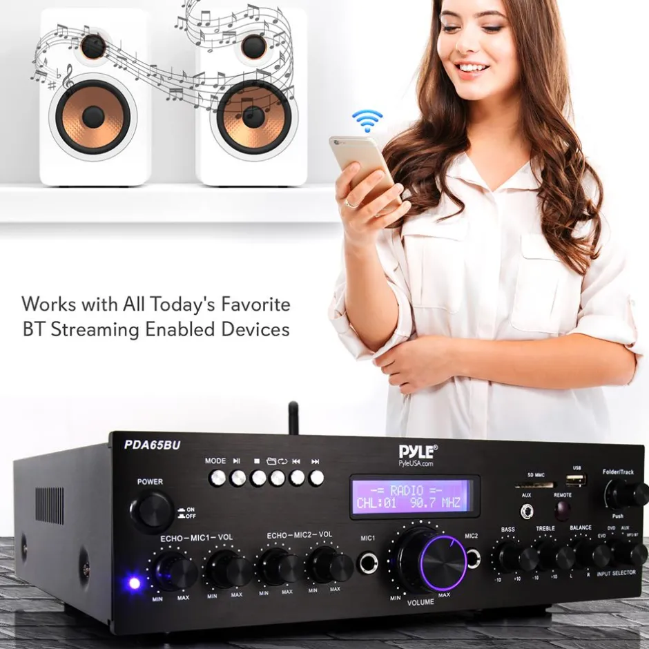 200W Bluetooth Stereo Amplifier - Wireless Streaming, Dual Channel, Compact<Pyle