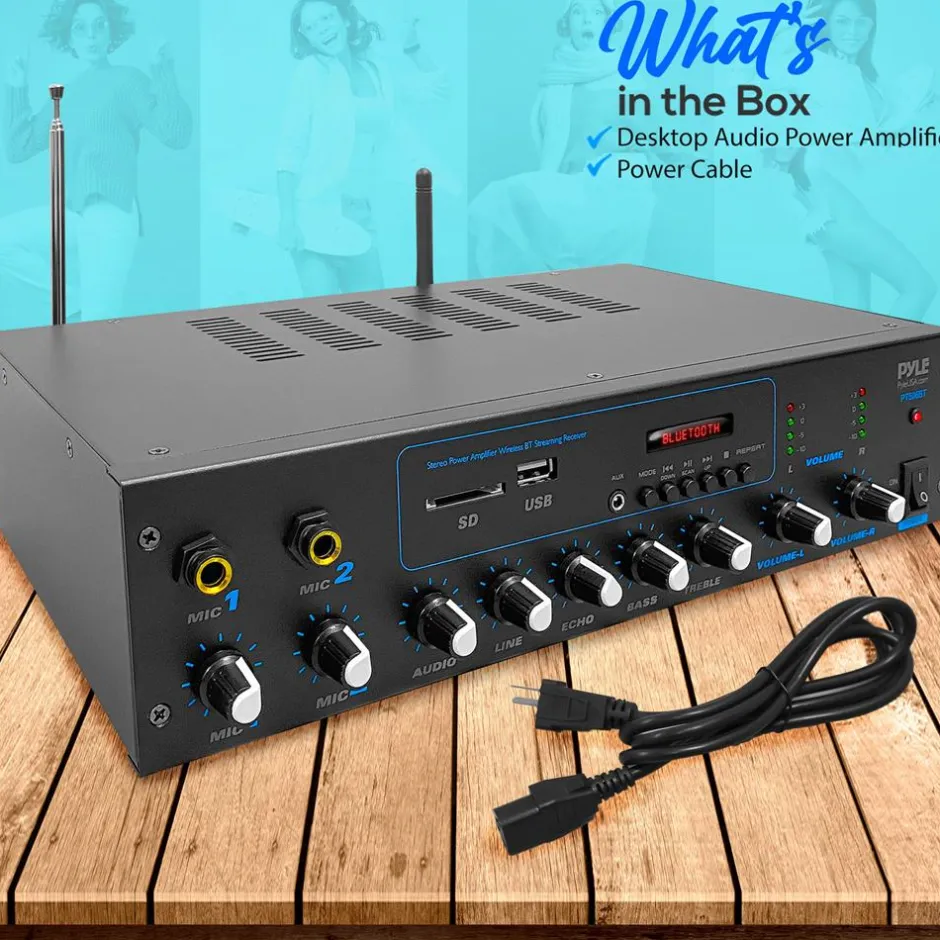 600W Bluetooth Stereo Amplifier - Wireless Streaming, FM Radio, Metal Housing<Pyle Outlet