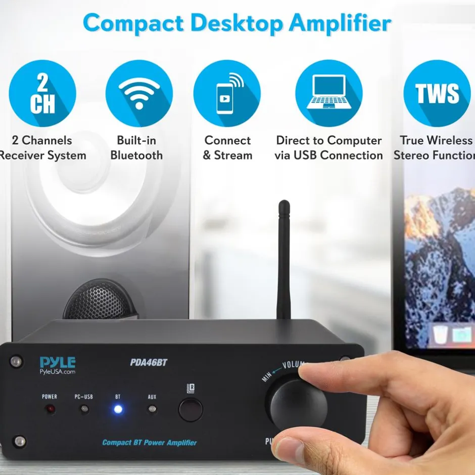 100W Bluetooth Stereo Amplifier - Hi-Fi Sound, USB Connection, Compact Design<Pyle New