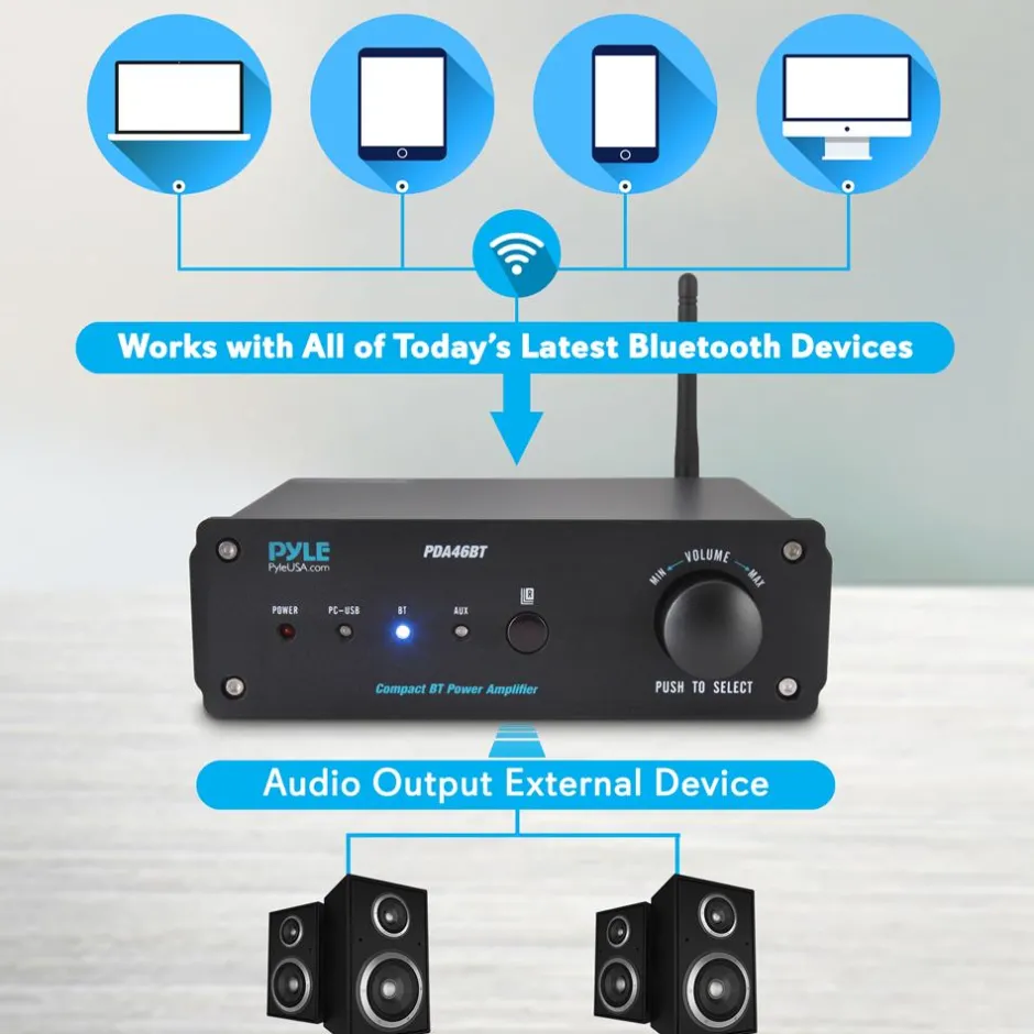 100W Bluetooth Stereo Amplifier - Hi-Fi Sound, USB Connection, Compact Design<Pyle New