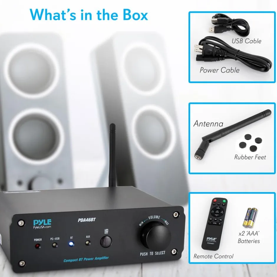 100W Bluetooth Stereo Amplifier - Hi-Fi Sound, USB Connection, Compact Design<Pyle New