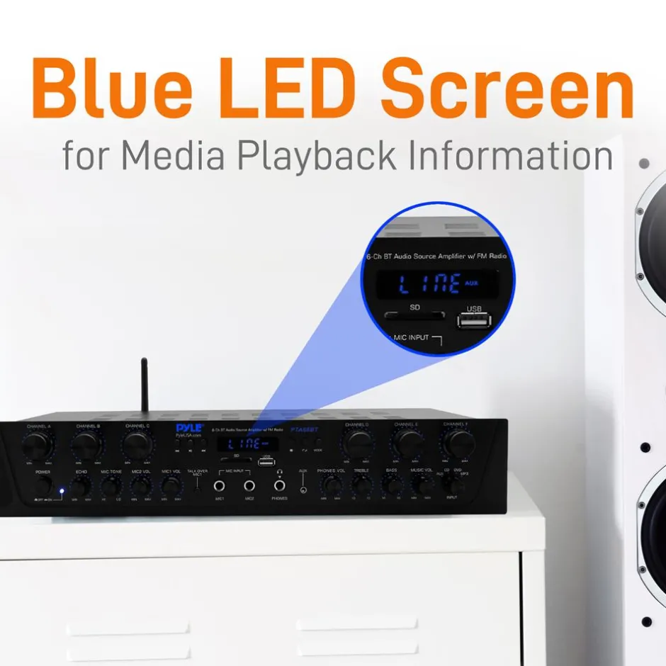 600W 6-Channel Bluetooth Amplifier - Wireless Streaming, FM Radio<Pyle New