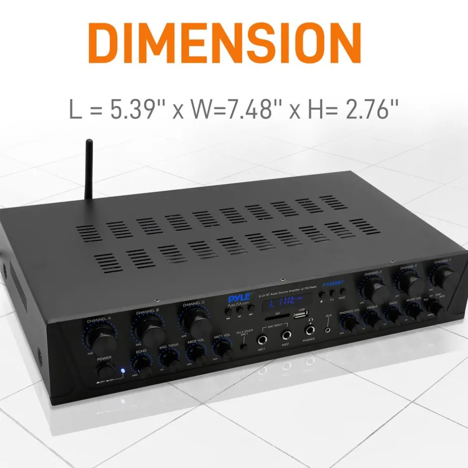 600W 6-Channel Bluetooth Amplifier - Wireless Streaming, FM Radio<Pyle New