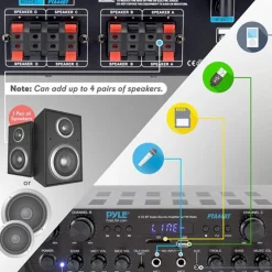 500W 4-Channel Bluetooth Amplifier, Wireless Streaming, USB/SD/AUX<Pyle Best