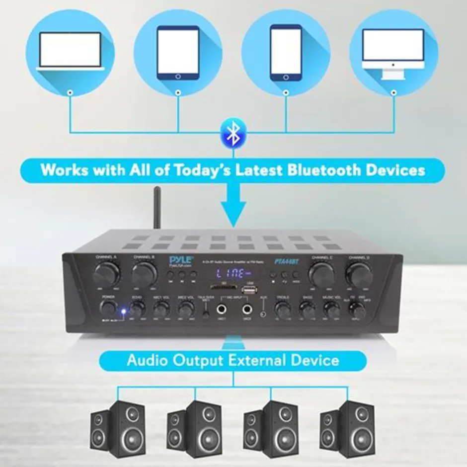 500W 4-Channel Bluetooth Amplifier with FM Radio<Pyle Discount