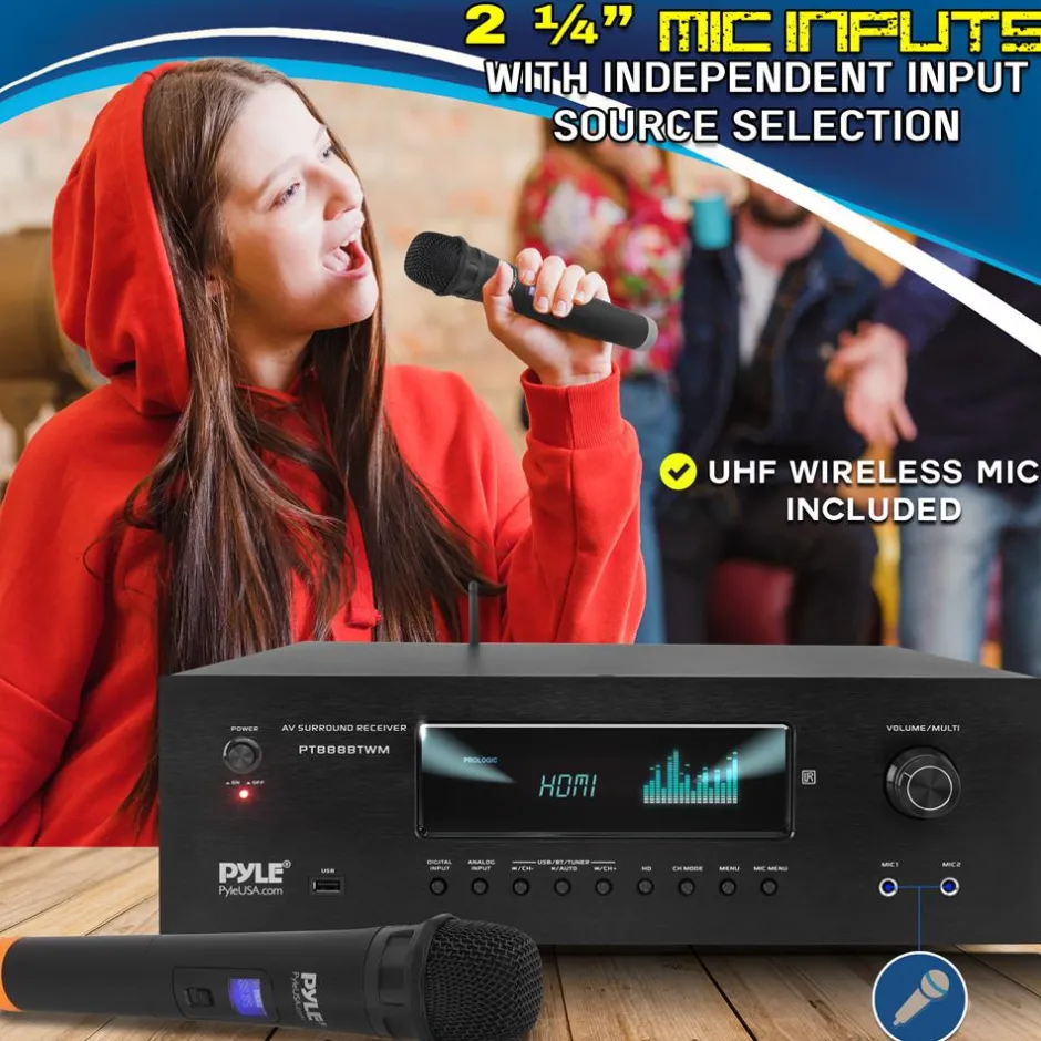 1000W 5.2-Channel Bluetooth Receiver with Wireless Mics<Pyle Clearance
