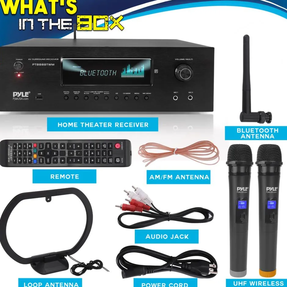 1000W 5.2-Channel Bluetooth Receiver with Wireless Mics<Pyle Clearance