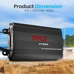 800W 4-Channel Marine Amplifier Waterproof RCA Input Volume Control<Pyle