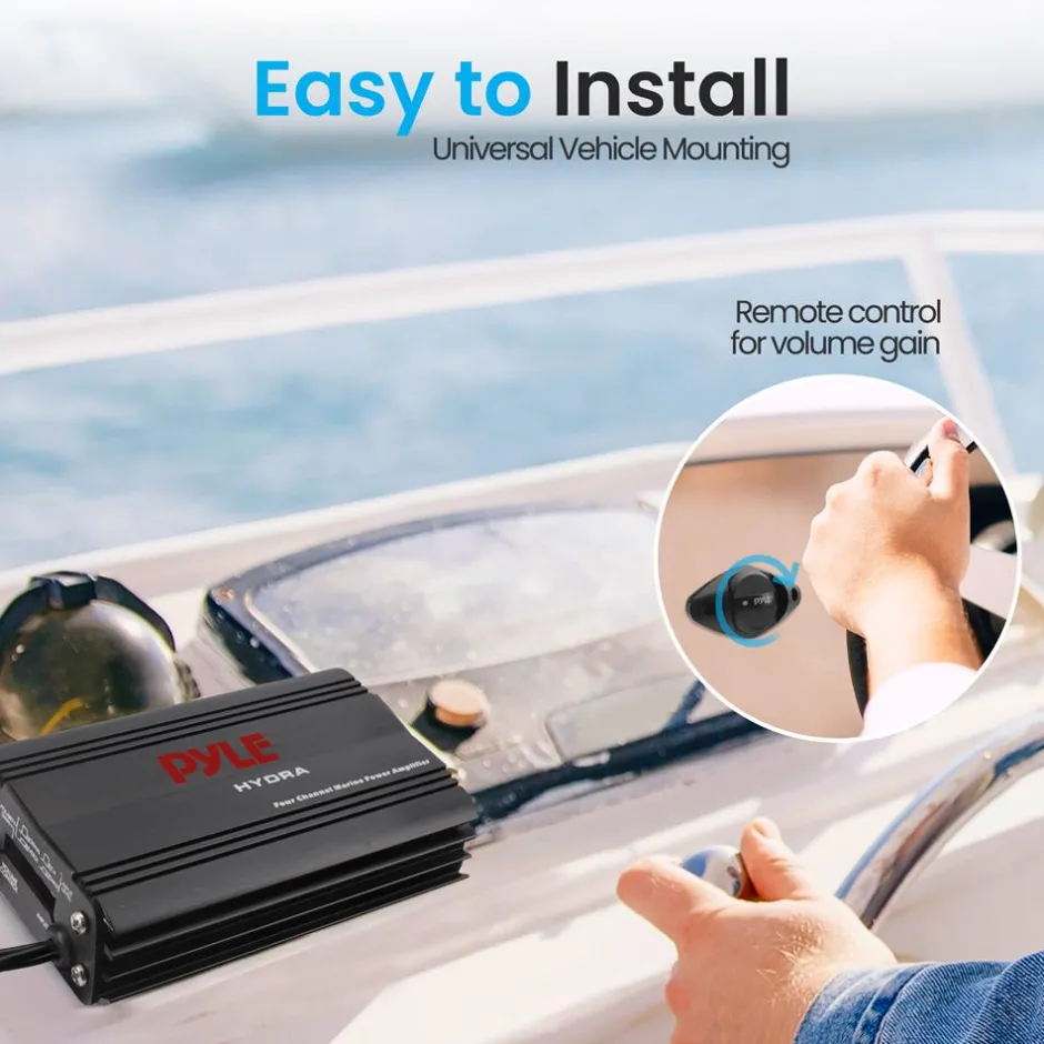 800W 4-Channel Marine Amplifier Waterproof RCA Input Volume Control<Pyle