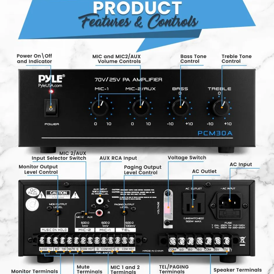 60W Compact Power Amplifier with Bluetooth and Remote<Pyle Clearance