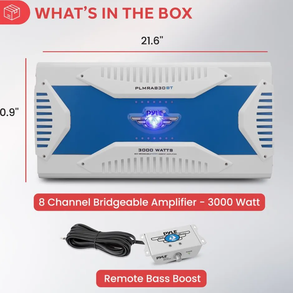 3000W Marine Bluetooth Amplifier, Waterproof, 8-Channel, Aluminum Alloy<Pyle Online