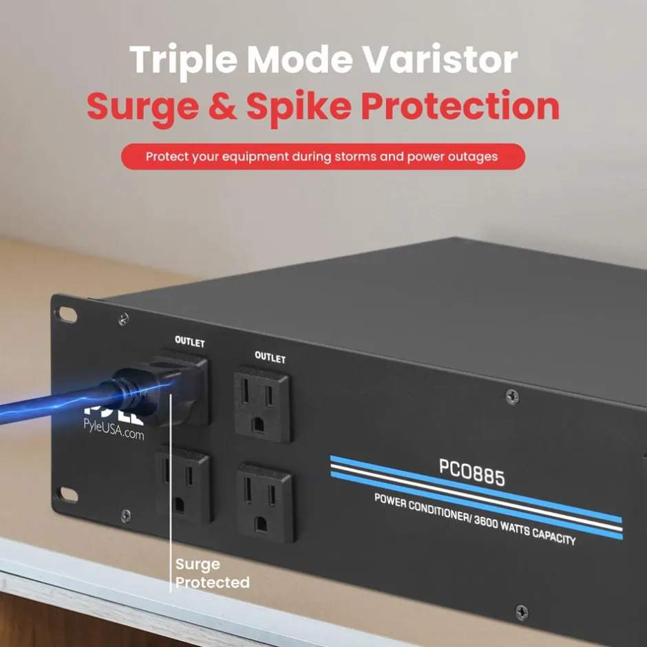 3600W 18-Outlet Rack Power Conditioner, Surge Protection, Digital Display<Pyle Discount