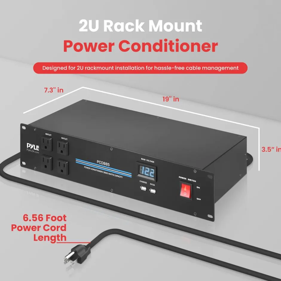 3600W 18-Outlet Rack Power Conditioner, Surge Protection, Digital Display<Pyle Discount