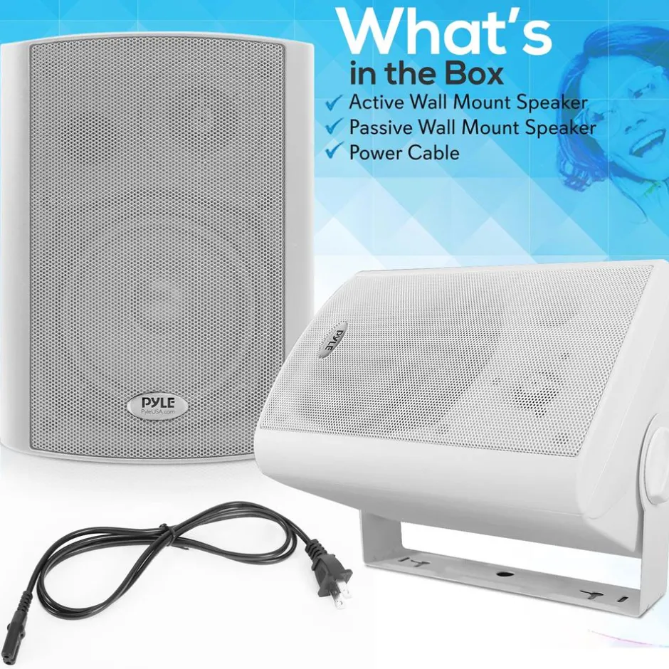 Wall Mount Speaker System - Wireless Bluetooth, 300W, White<Pyle New