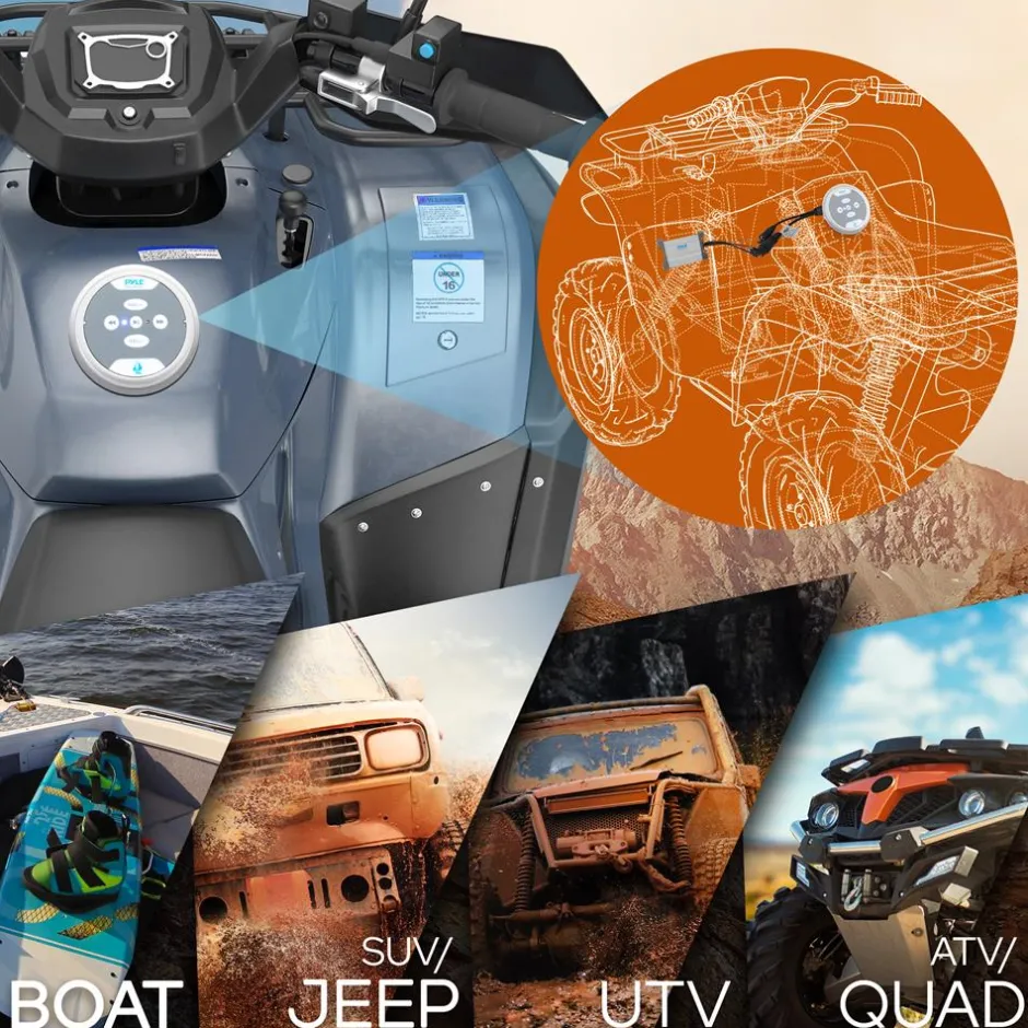 Waterproof Bluetooth Marine Amplifier 600W 2-Channel Silver<Pyle Outlet