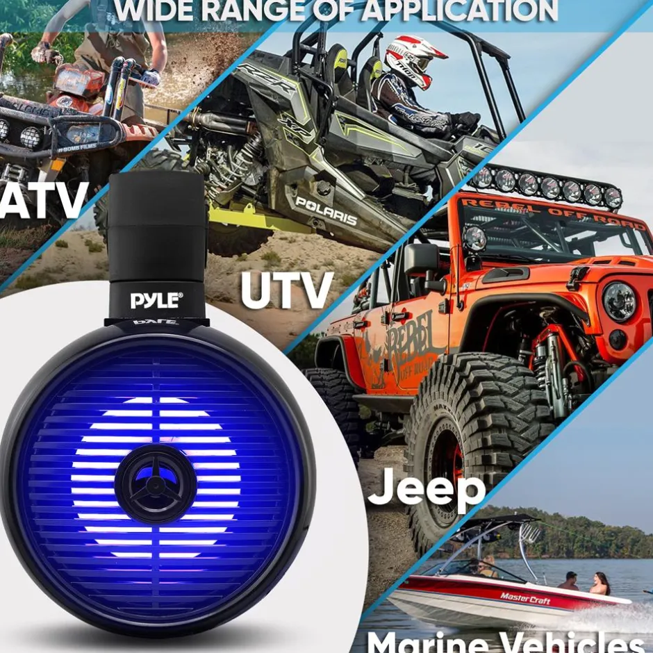 Waterproof Bluetooth Marine Speakers 200W LED Lights 6.5" 2-Way System<Pyle Hot