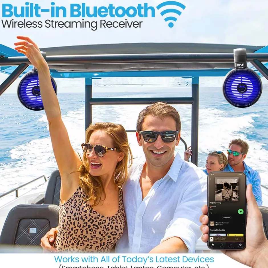 Waterproof Bluetooth Marine Speakers 200W LED Lights 6.5" 2-Way System<Pyle Hot