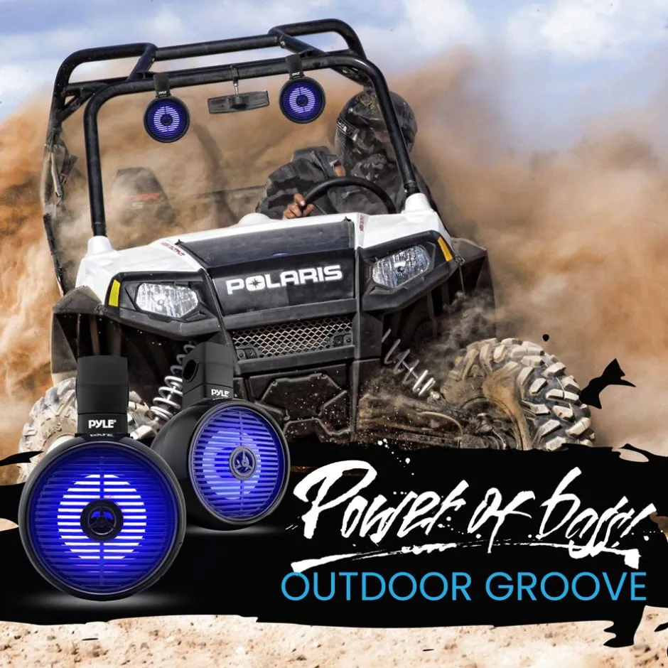 Waterproof Bluetooth Marine Speakers 200W LED Lights 6.5" 2-Way System<Pyle Hot