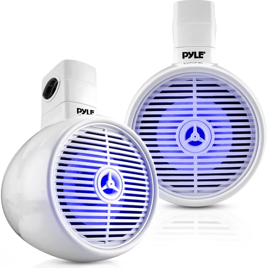 Waterproof Bluetooth Marine Speakers 300W LED Lights White<Pyle Online
