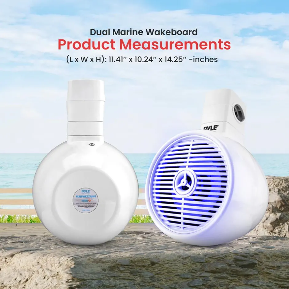 Waterproof Bluetooth Marine Speakers 300W LED Lights White<Pyle Online