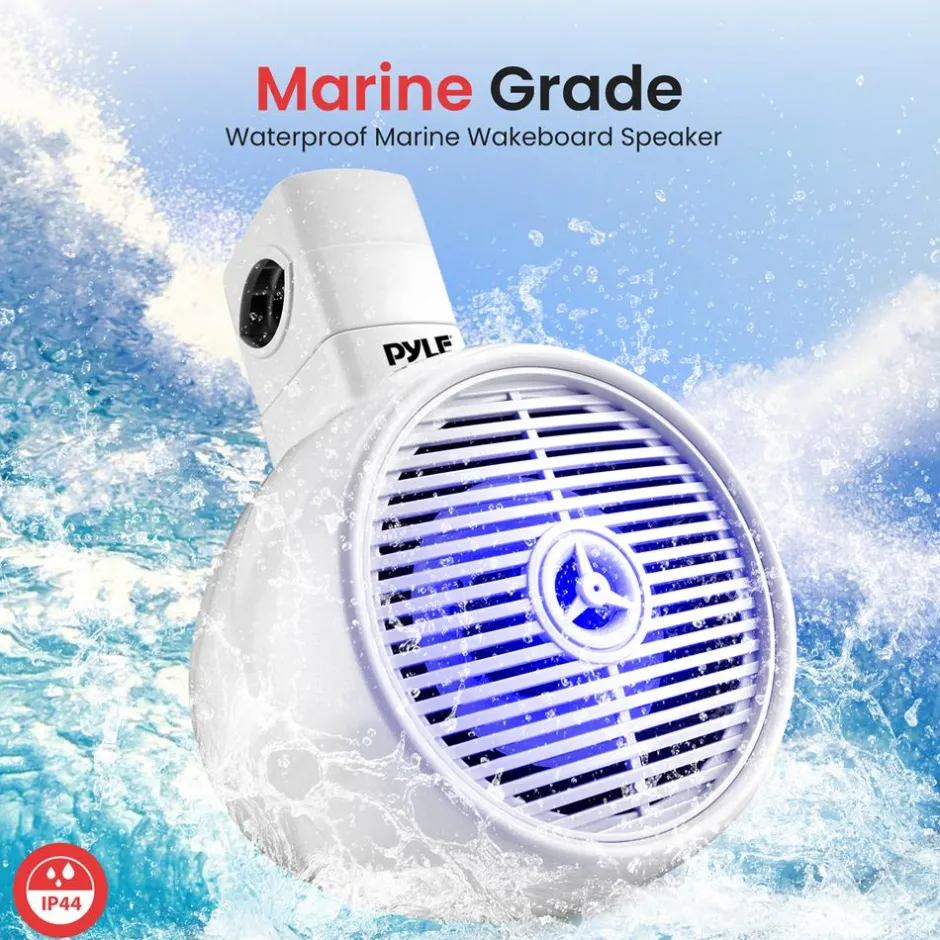Waterproof Bluetooth Marine Speakers 300W LED Lights White<Pyle Online