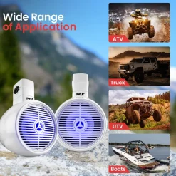 Waterproof Bluetooth Marine Speakers 300W LED Lights White<Pyle Online