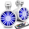 Waterproof Bluetooth Off-Road Speakers 40W Marine Woofer RGB Lights White<Pyle Best