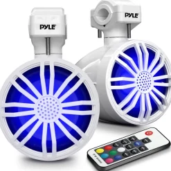 Waterproof Bluetooth Off-Road Speakers 40W Marine Woofer RGB Lights White<Pyle Best