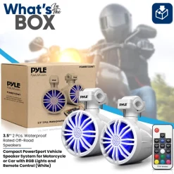 Waterproof Bluetooth Off-Road Speakers 40W Marine Woofer RGB Lights White<Pyle Best