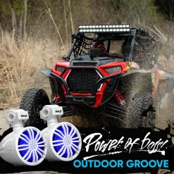 Waterproof Bluetooth Off-Road Speakers 40W Marine Woofer RGB Lights White<Pyle Best