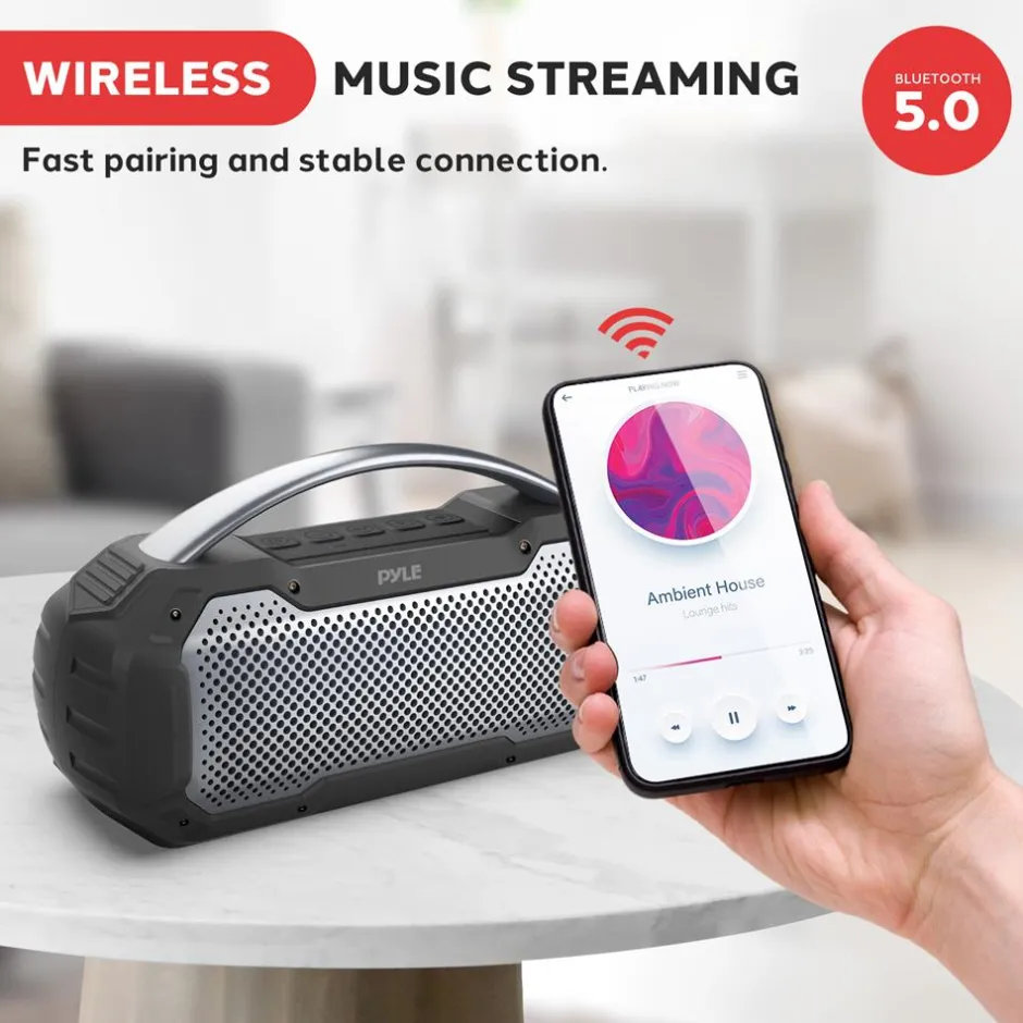 Waterproof Bluetooth Speaker 40W Rechargeable TWS Function RGB Lights<Pyle New