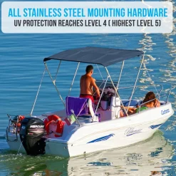 Waterproof Boat Bimini Top Sun Shade, 3 Bow, 600D Canvas, Navy Blue<SereneLife